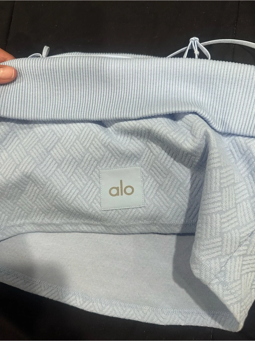 ALO Yoga Light Blue Ribbed Fold-Over Cropped Camil